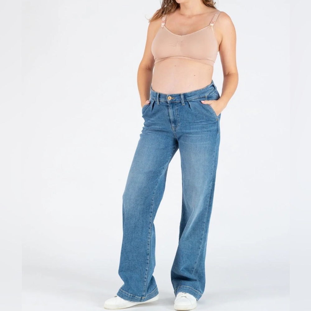 Cache Coeur Kelly mid blue wide leg maternity and post partum jeans